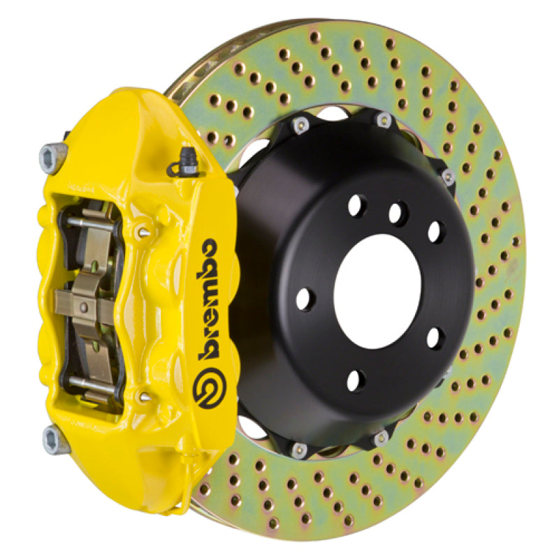Brembo SS Rear GT BBK 4 Piston Cast 380x28 2pc Rotor Drilled- Yellow