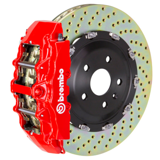 Brembo 09-14 F150 2WD Front GT BBK 6 Piston Cast 2pc 380x34 2pc Rotor Drilled-Red