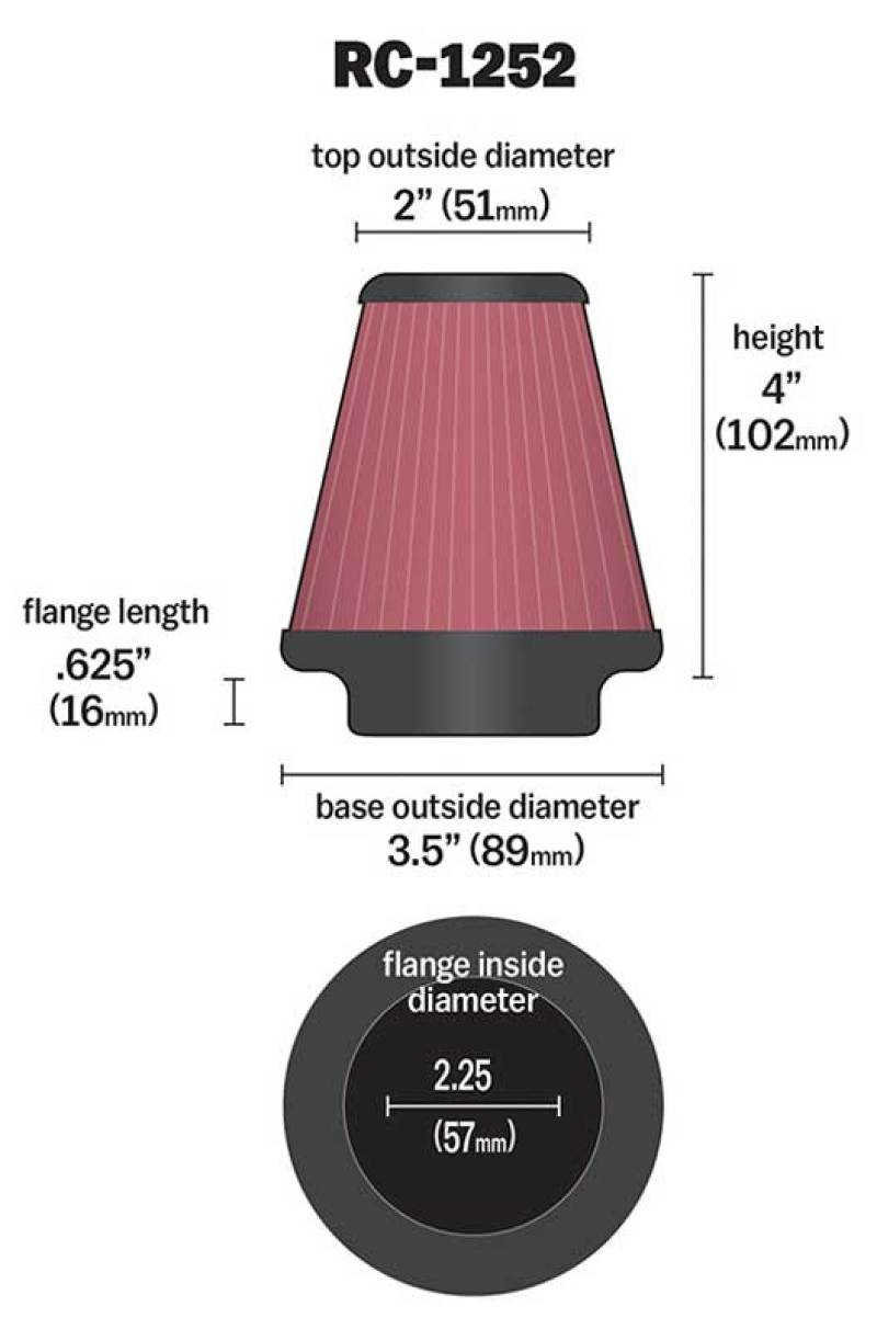 K&N Universal Chrome Filter 2.25in Flange / 3.5in Base / 2in Top / 4in Height - 2 Per Box