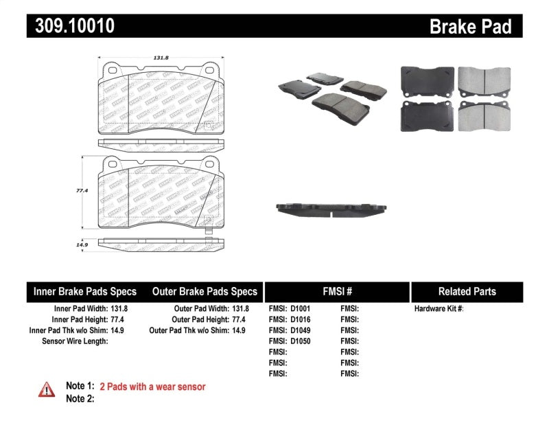 StopTech Performance 04-07 STi / 03-06 Evo / 08-10 Evo / 10+ Camaro Front Brake Pads