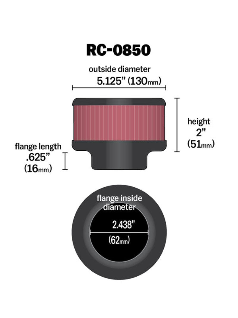 K&N Universal Chrome Filter 2.438in Flange ID x 5.125in OD x 2in H