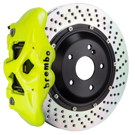 Brembo 15-17 F150 (Excl. Raptor) Rear GT BBK 4 Piston Cast 380x28 2pc Rotor Drilled- Fluo. Yellow