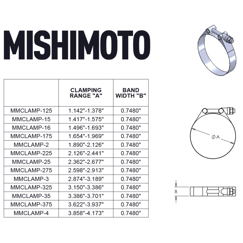 Mishimoto 2 Inch Stainless Steel T-Bolt Clamps - Gold