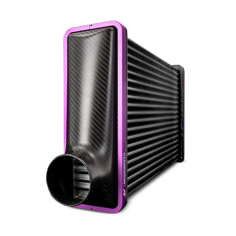 Mishimoto Universal Carbon Fiber Intercooler - Gloss Tanks - 525mm Black Core - S-Flow - BK V-Band